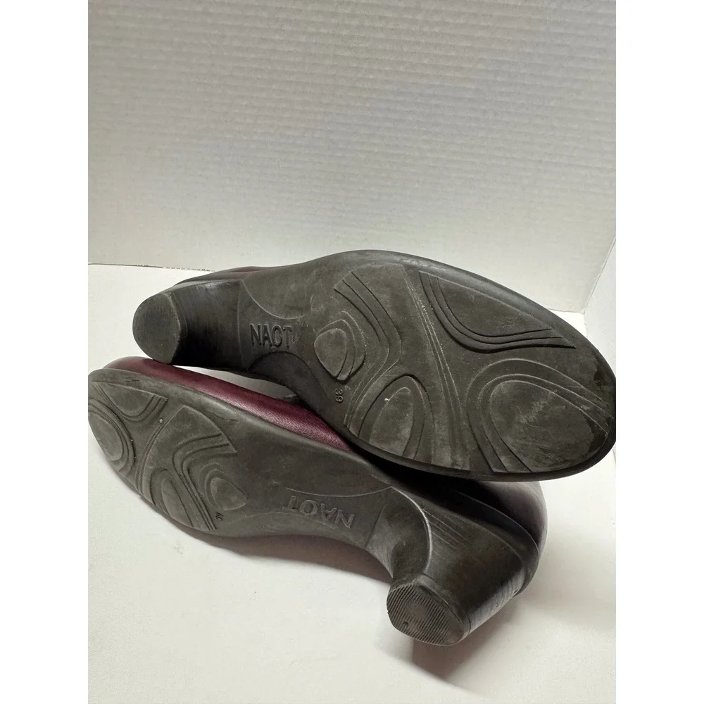 Naot‎ Burgundy Leather Pleated Button Ankle Boots Zipper Block Heel 39 8